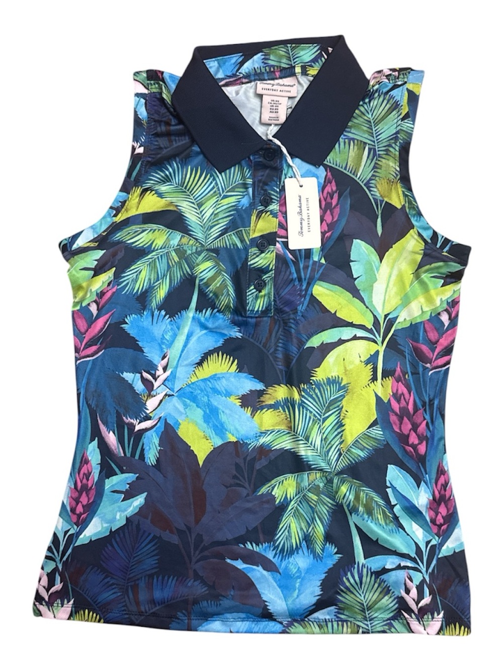 Tommy Bahama Navy Tropical Print Sleeveless Polo